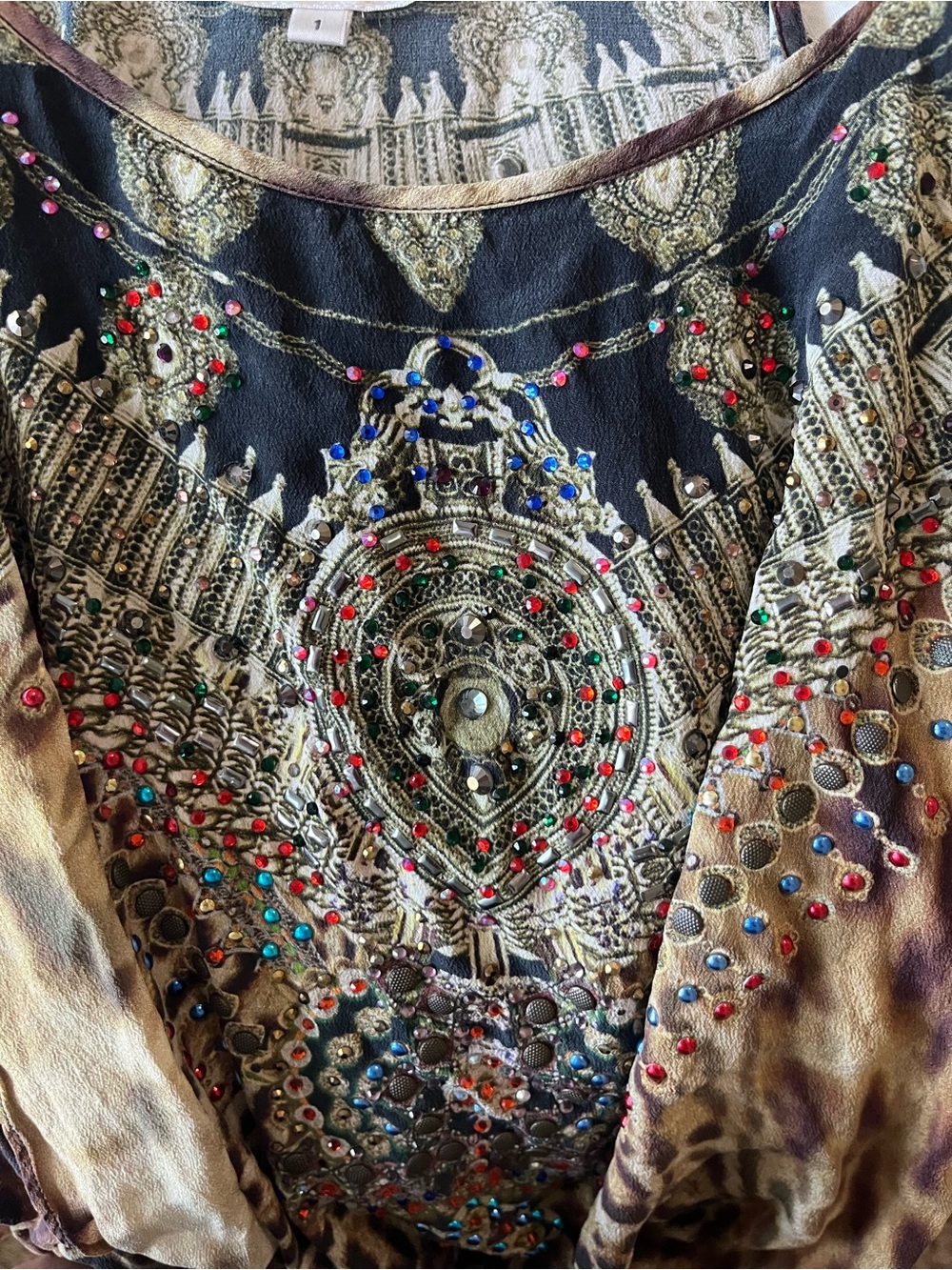 Camilla Leopard Print Silk embellished rhinestone Romper Playsuit in Brown & Tan - Picture 10 of 16
